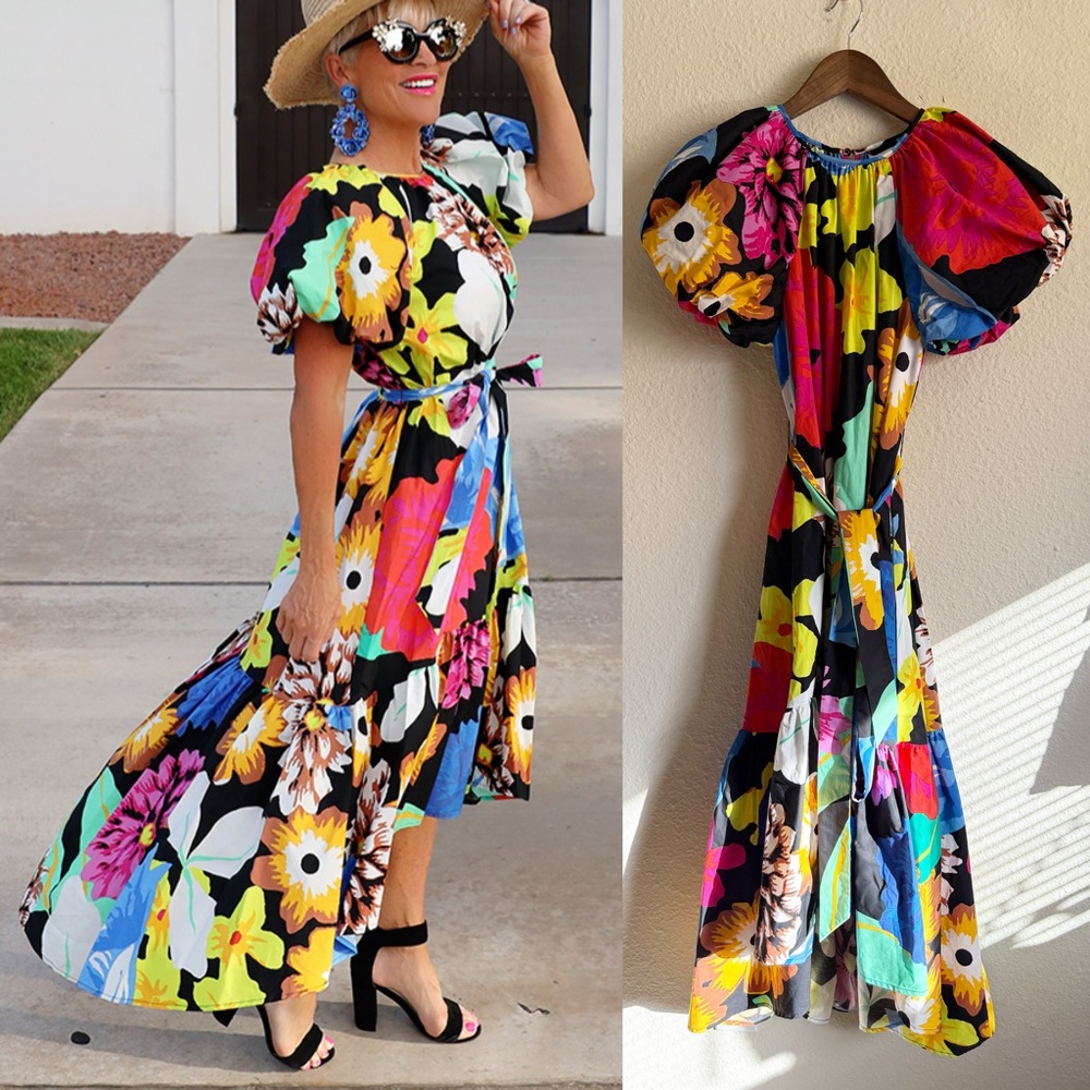 Christopher John Rogers Vibrant Floral High Low Dress-size XXS